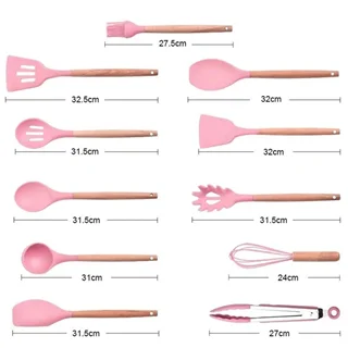 سرویس کفگیر ملاقه 12 پارچه سیلیکونی نسوز با استند