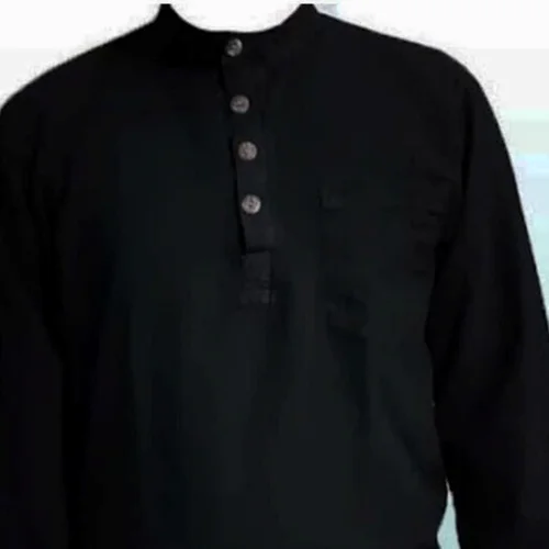 پیراهن مردانه الیاف طبیعی طرح چهار دکمه مشکی مدل آندیا 2