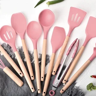 سرویس کفگیر ملاقه 12 پارچه سیلیکونی نسوز با استند