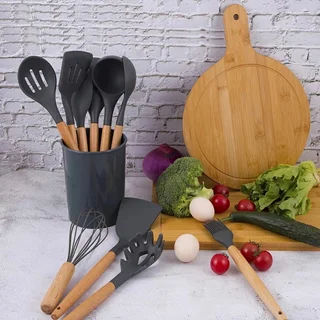 سرویس کفگیر ملاقه 12 پارچه سیلیکونی نسوز با استند