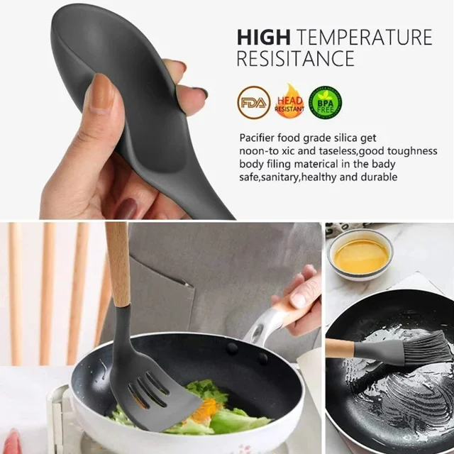 سرویس کفگیر ملاقه 12 پارچه سیلیکونی نسوز با استند