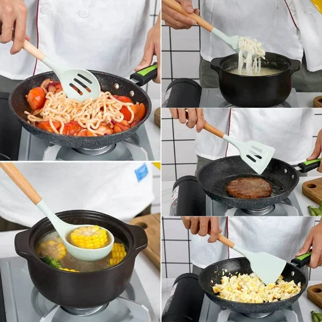 سرویس کفگیر ملاقه 12 پارچه سیلیکونی نسوز با استند